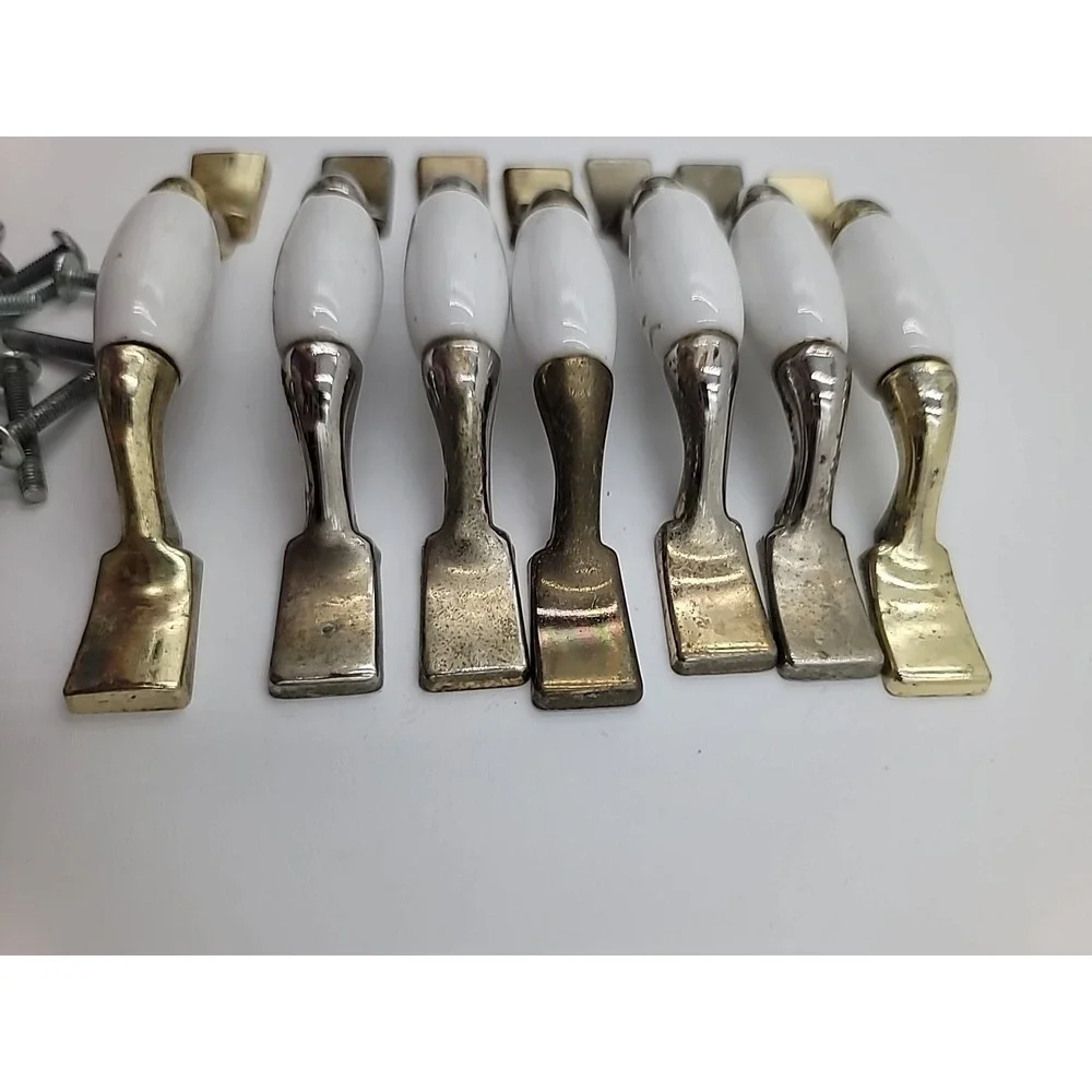 7pc Amerock Cabinet Drawer Pull Brass White‎ Ceramic BP76240-WB FOR SHOP/ GARAGE